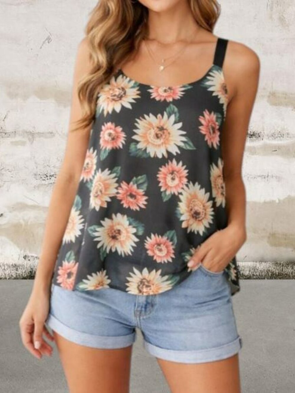 Philosophy Women's Black Floral Tank Top-Size Small